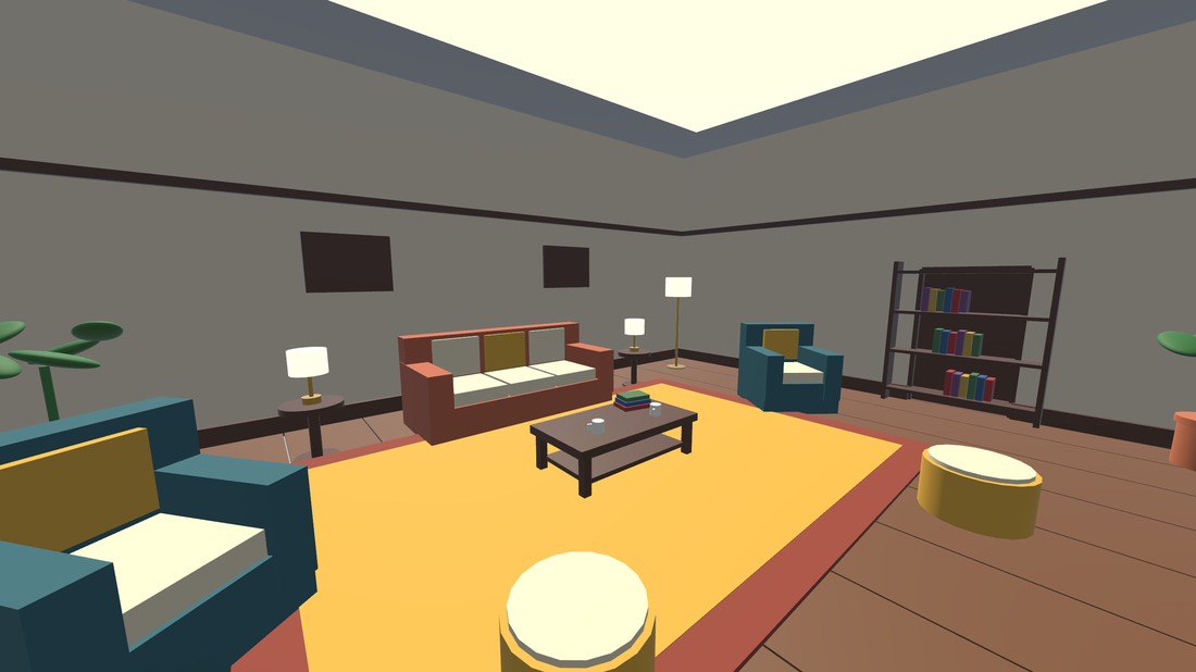 The lounge at the top of the shaft, with the lightsaber on its stand